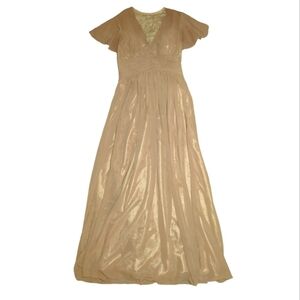 Vintage Poly USA Shimmery Gold Maxi Lace Back Dress Size XL
